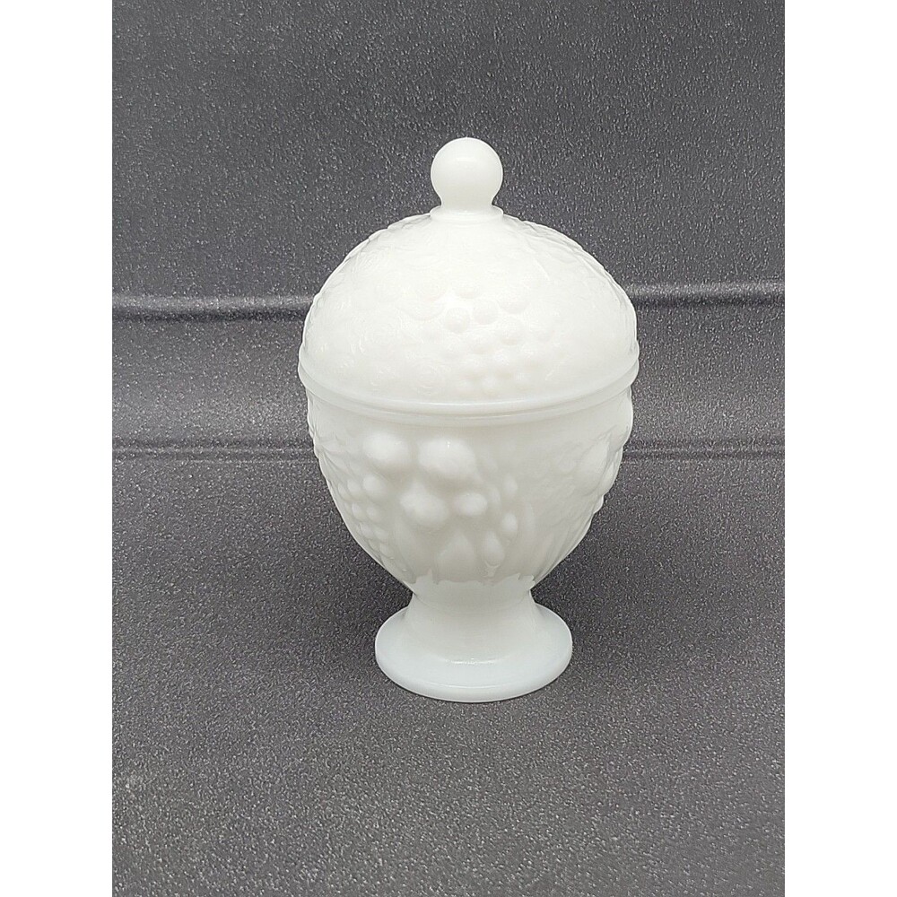 Vintage Milk Glass Candy Dish with Lid White Floral Hobnail from Avon